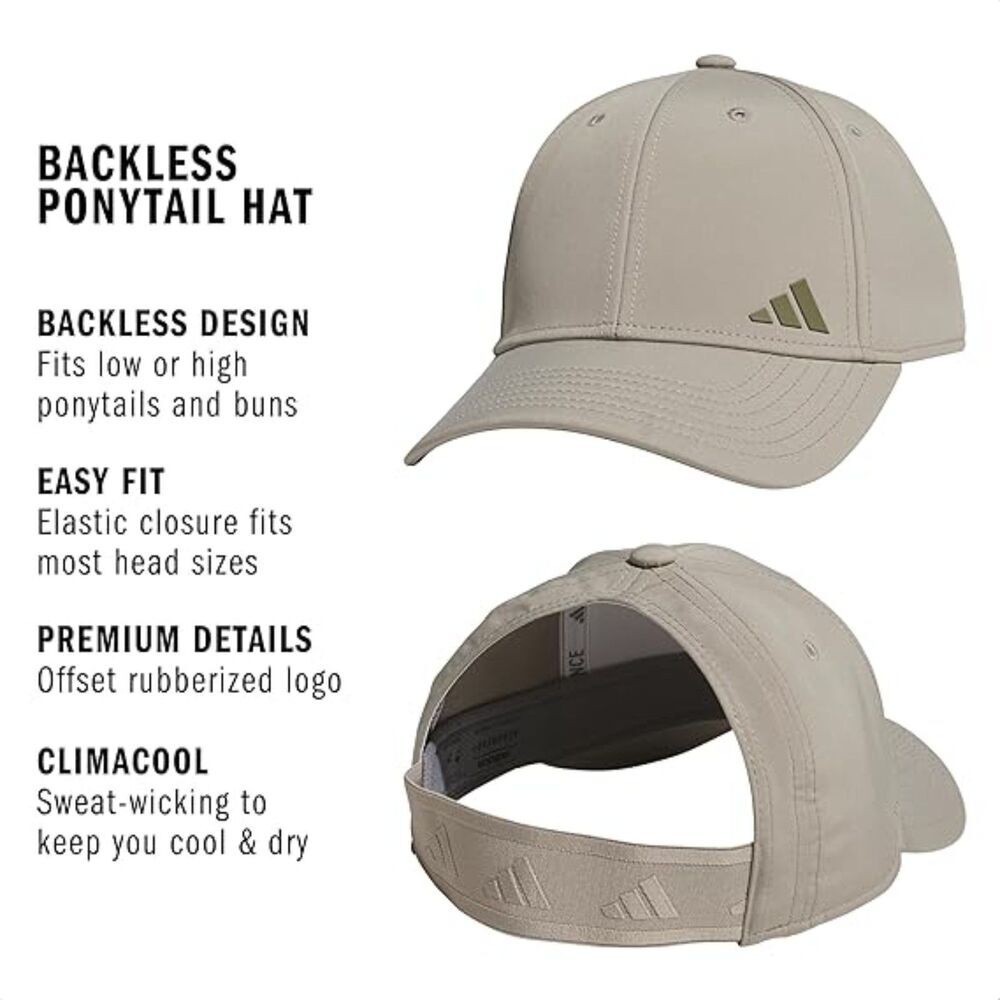 Women's Silver Pebble Grey Backless Ponytail Adjustable Elastic Baseball Caps - Picture 2 of 3
